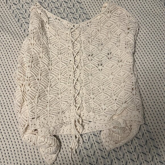 American Eagle Outfitters Sweaters - American Eagle Crochet Tie-Back Sweater, Cropped, Cream, Size L
